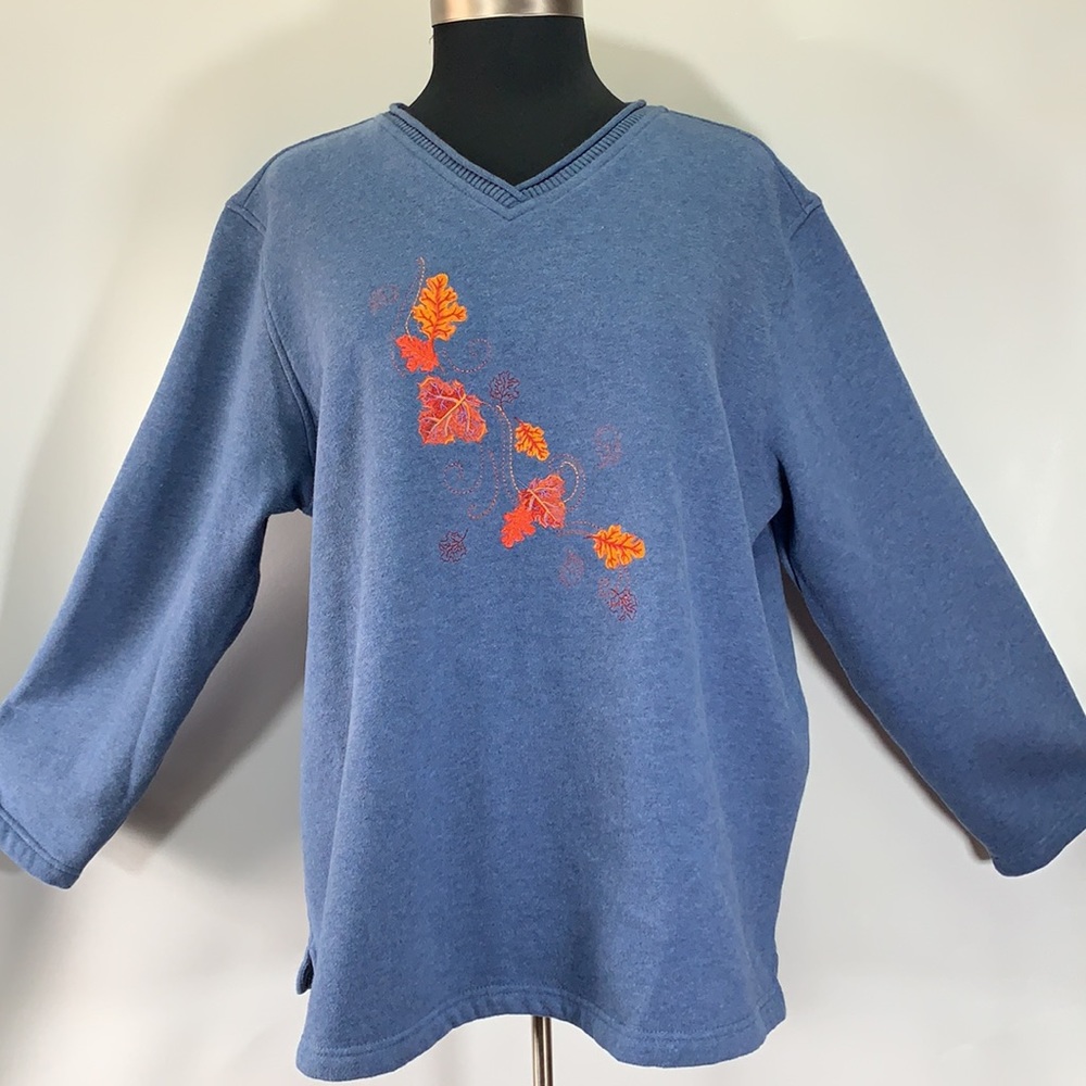 Classic Elements Fall Autumn Leaves Embroidery Women’s Size 16-18W Pullover Top